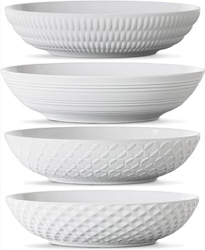 Maison Neuve Premium Porcelain White Dinner Bowls [Set of 4]- 34oz Dinnerware Kitchen Bowls For Soup, Noodle, Pasta, Salad, Cereal, Dessert- Durable Dishwasher-Safe 8.5” Serving Bowls- Textured White