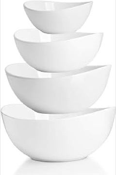 Sweese Porcelain Serving Bowls for Entertaining, 10-18-28-42 Ounce, Microwave & Dishwasher Safe, Large Serving Dishes, Prep Salad Bowls for Thanksgiving Christmas, White