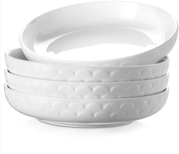 DOWAN Pasta Bowls, 54 oz Large Salad Serving Bowls, 10'' Plates Bowls Set of 4, White Ceramic Soup Bowls for Kitchen Meal Prep, Shallow Dishes Dinner Bowl Microwave Dishwasher Safe