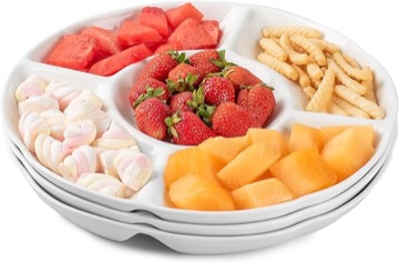 DELLING Porcelain Divided Serving Platter, 12 Inch Chip and Dip Serving Tray, 5-Section Compartment Platter - Snack, Fruit, Veggie Tray for Party & Entertaining, White - Set of 3 Visit the DELLING Store