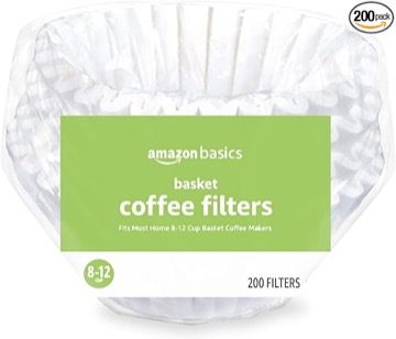 Amazon Basics Basket Coffee Filters for 8-12 Cup Coffee Makers, White, 200 Count