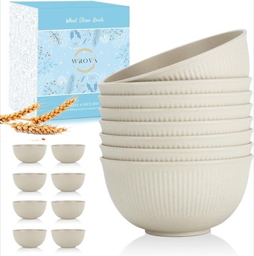 Wrova Wheat Straw Bowl Sets of 8,Unbreakable Cereal Bowl 26 OZ,Microwave and Dishwasher Safe Bowls,Kids Bowl suitable for Cereal,Salad,Snack and Soup. Winter-Snow Series