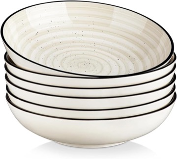 vancasso Bonbon Pasta Bowls Set of 6, 38 Oz Ceramic Salad Bowls, Wide and Shallow Bowls Set, Large Soup Bowls Serving Bowls for Kitchen, Beige