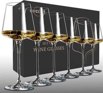 coccot Wine Glasses Set of 6,Crystal White Wine Glasses,Red Wine Glass Set,Long stem Wine Glasses,Clear Lead-Free Premium Blown Glassware (18.5oz,6 pack) Brand: coccot