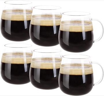 Farielyn-X Glass Coffee Mugs Set of 6, Microwave Safe Borosilicate Glass Cups, 15 Ounce Large Mugs Gifts for Family, latte, Chocolate & Beverage, Mocha, Cappuccino, Tea and Water, Clear Drinking Cups