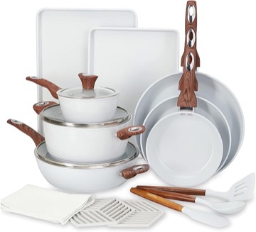 PHANTOM CHEF 18-Piece Cookware Set | Non-Stick Ceramic Coating | Oven & Dishwasher Safe | PFOA-Free | Aluminum Pots & Pans Set with Lids | Stay-Cool Handles | Induction Stovetop Compatible (Beige)