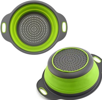 Collapsible Colander with Plastic Handles Round Silicone Kitchen Strainers Foldable Kitchen Strainer Perfect for Draining Pasta Vegetable and Fruit Green
