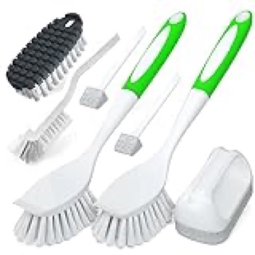 Holikme 7 Pack Dish Cleaning Brush & Pad Set, Dish Scouring Pad for Cleaning, Scouring Pad & Kitchen Scrub Brush & Bendable Clean Brush & Groove Gap Brush for Dish, Pot, Pan, Kitchen Sink (Green)