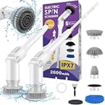 Electric Spin Scrubber, Protable Cordless Spin Scrubber with 5 Brush Heads & Adjustable Extension Handle, Power Shower Brush for Bathroom, Tub, Tile, Floor