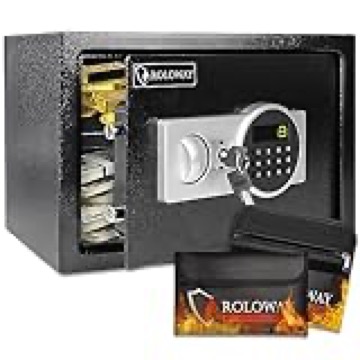 ROLOWAY Steel Safe Box (0.8 Cubic Feet), Money Safe for Home Safe, Lock Box with Fireproof Bag for Cash Safe, Security Safety Box for Document Safe, Fireproof Safe with Key (Silver Digital Keypad)
